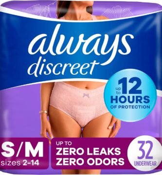 Always Discreet Incontinence & Postpartum Incontinence Underwear for Women, Small/Medium, Maximum Protection, 32 Count