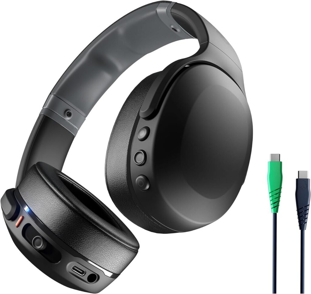 Skullcandy Crusher Evo Wireless Bluetooth Headphones with Multi-Sensory Bass and Charging Cable, Noise Isolating Over-Ear Fit, Up to 40 Hours Battery, Microphone for iPhone Android - True Black