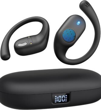 Open Ear Headphones, Bluetooth Headphones 5.3 Sports with Smart Digital Display, 36H Playtime, IP54 Waterproof, Wireless Earbuds Lightweight Design Fit Cycling, Running, Workout (Black)