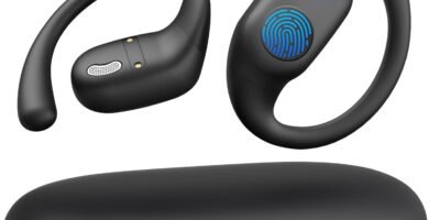 Open Ear Headphones, Bluetooth Headphones 5.3 Sports with Smart Digital Display, 36H Playtime, IP54 Waterproof, Wireless Earbuds Lightweight Design Fit Cycling, Running, Workout (Black)