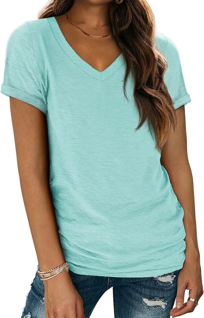 ATHMILE T Shirts Short Sleeve V Neck Tees for Women Fashion Tops Trendy Lightweight Casual Summer Outfits Clothes 2025 Beach