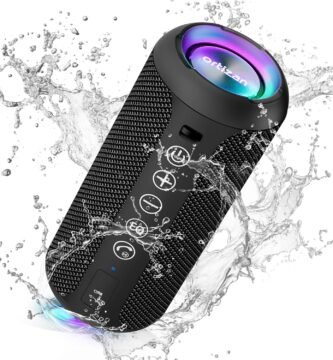 Ortizan Portable Bluetooth Speaker: IPX7 Waterproof, 24W Loud Sound, Deep Bass, Bluetooth 5.3, LED Lights, Wireless Stereo Pairing, 30H Playtime, for Home/Outdoor/Party/Beach, Birthday Gift (Black)