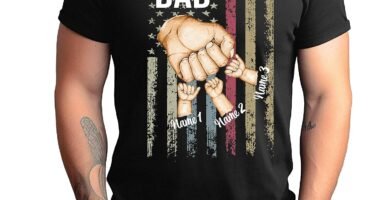 Personalized Best Dad Ever T-Shirt with Kids Name, Custom Dad Grandpa American Flag Shirt, Fist Bump Dad Shirt, Fathers Day T-Shirt, Gift for Husband, Dad Grandpa Gift from Kids