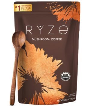RYZE SUPERFOODS Mushroom Coffee USDA Organic with 6 Adaptogenic Mushrooms and MCT Oil, USA Grown Instant Coffee for Better Energy, Focus, Digestion, Immunity with Lions Mane & Turkey Tail, 30 servings