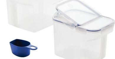 LocknLock Easy Essentials Container and Scoop Food Storage Bin Set, BPA-Free/Dishwasher Safe, 4 Piece, Clear