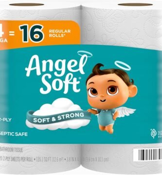 Angel Soft Toilet Paper, 4 Mega Rolls = 16 Regular Rolls, Soft and Strong Toilet Tissue