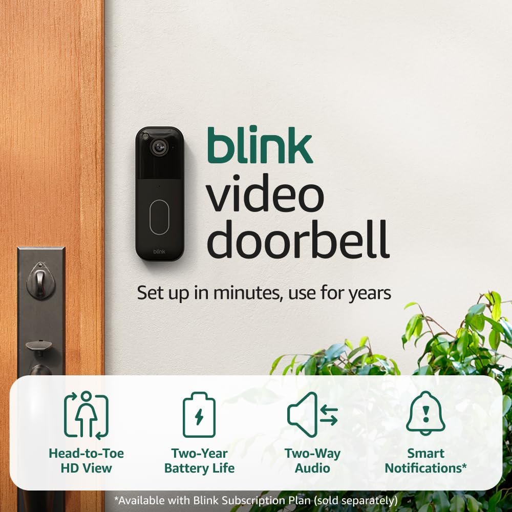 All-new Blink Video Doorbell – Head-to-toe HD view, two-year battery life, and simple setup. Required Sync Module not included – Add-On (Black)