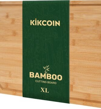 Bamboo Cutting Boards for Kitchen, Extra Large Wood Cutting Board with Deep Juice Groove and Handle Heavy Duty Chopping board, Kikcoin, 17.6" x 12"