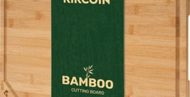 Bamboo Cutting Boards for Kitchen, Extra Large Wood Cutting Board with Deep Juice Groove and Handle Heavy Duty Chopping board, Kikcoin, 17.6" x 12"