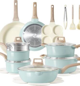 CAROTE 21 Ceramic Cookware Set, Pots and Pans Set Non stick, Cook Ware Set Induction Kitchen Cooking Set Non-toxic Health Induction Cookware, PFAS Free