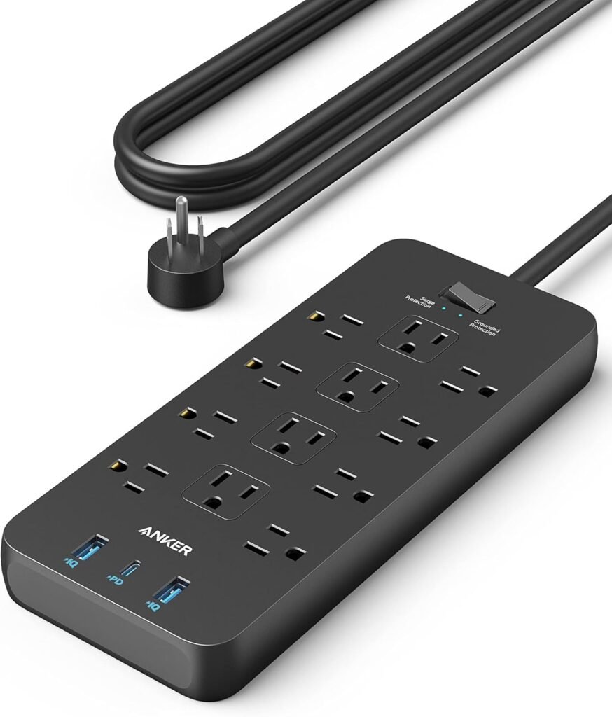 Anker Power Strip with 3 USB Ports, Surge Protector (2100J-10ft), 12 Outlets with 2 USB-A Ports and 1 USB-C Port,Works with iPhone 16/16 Plus/16 Pro/16 Pro Max,for Home,Office, TUV Listed
