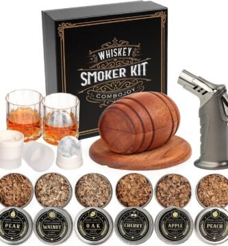 Whiskey Smoker Kit with Torch - 6 Flavors Wood Chips, 2 Glasses, 2 Ice Ball Molds - Cocktail Smoker Infuser Kit, Old Fashioned Drink Smoker Kit, Birthday Bourbon Whiskey Gifts for Men,Dad(NO Butane)