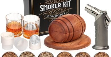 Whiskey Smoker Kit with Torch - 6 Flavors Wood Chips, 2 Glasses, 2 Ice Ball Molds - Cocktail Smoker Infuser Kit, Old Fashioned Drink Smoker Kit, Birthday Bourbon Whiskey Gifts for Men,Dad(NO Butane)