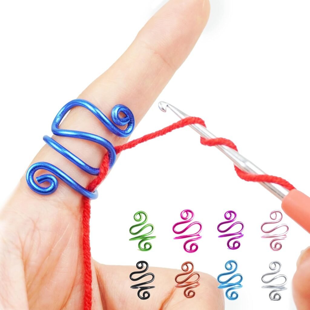 Handmade Crochet Tension Ring, Lefties & Righties Yarn Tension Control, Adjustable Companion Ring, Gift for Crocheters Knitters, Birthday Gifts For Mom, Teacher (Size 4-7, Blue)