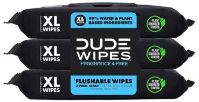 DUDE Wipes - Flushable Wipes - 3 Pack, 144 Wipes - Unscented Extra-Large Adult Wet Wipes - Vitamin-E & Aloe - Septic and Sewer Safe