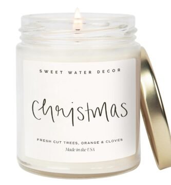 Sweet Water Decor Christmas Scented Candle - Cinnamon, Trees, Orange, and Clove Scented Winter Candle - Christmas Candles and Decor for Home - 9oz. Clear Jar Soy Candle, Made in the USA