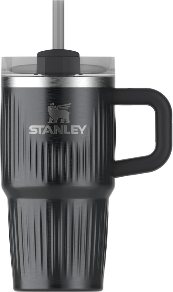 Stanley Quencher H2.0 Tumbler with Handle and Straw 20 oz | Flowstate 3-Position Lid | Cup Holder Compatible for Travel | Insulated Stainless Steel Cup | BPA-Free | Fluted Black