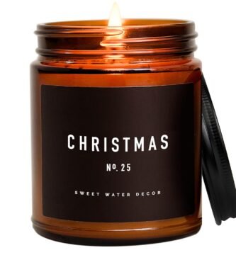 Sweet Water Decor Christmas Candle | Christmas Tree, Apple Cider, and Cinnamon, Winter Holiday Scented Soy Candles for Home | 9oz Amber Jar, 40 Hour Burn Time, Made in the USA