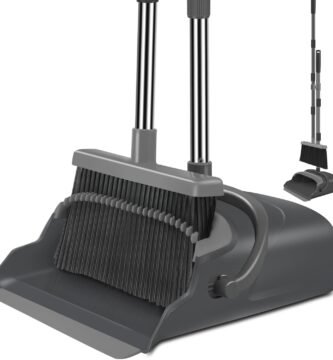kelamayi Broom and Dustpan Set for Home, Office, Indoor&Outdoor Sweeping, Stand Up Broom and Dustpan (Black&Gray)