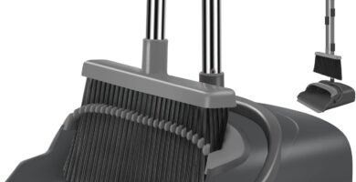 kelamayi Broom and Dustpan Set for Home, Office, Indoor&Outdoor Sweeping, Stand Up Broom and Dustpan (Black&Gray)