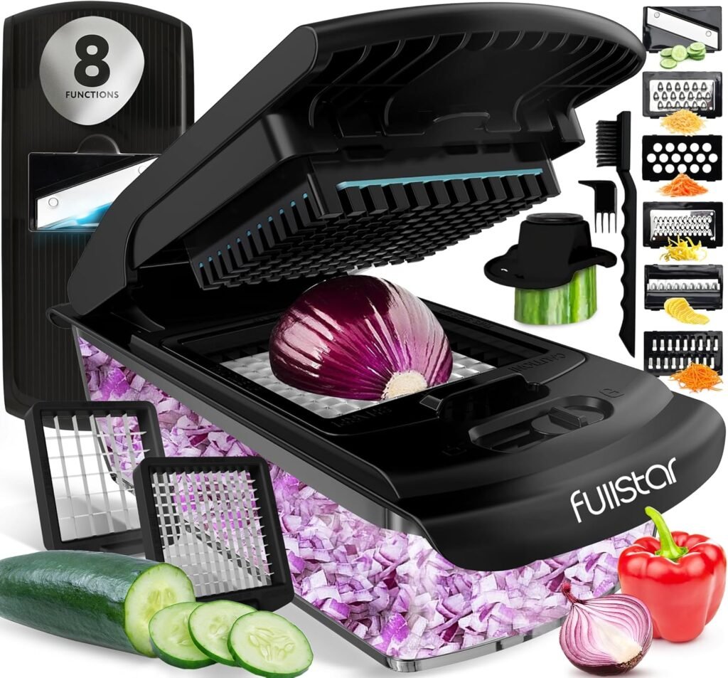 Fullstar Vegetable Chopper and Spiralizer - Food Chopper with Container, Fruit Slicer, Kitchen Gadgets & Accessories, Home Essentials (All in 1, Black)