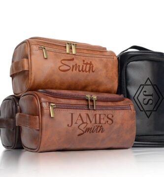 Personalized Toiletry Bag for Men, Engraved Name Initials Toiletry Bag, Customized Monogram Travel Shaving Dopp Kit for Groomsmen, Gift for Christmas, Birthday, Dad, Husband, Grandpa, Lover