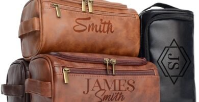 Personalized Toiletry Bag for Men, Engraved Name Initials Toiletry Bag, Customized Monogram Travel Shaving Dopp Kit for Groomsmen, Gift for Christmas, Birthday, Dad, Husband, Grandpa, Lover