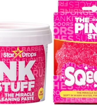 Stardrops - The Pink Stuff Miracle Cleaning Paste & SQeeZY Scrubber Sponge Bundle – All-Purpose, Non-Scratch Cleaner for Kitchens, Bathrooms, Walls, Floors, Pots, Grout, and More