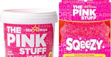 Stardrops - The Pink Stuff Miracle Cleaning Paste & SQeeZY Scrubber Sponge Bundle β All-Purpose, Non-Scratch Cleaner for Kitchens, Bathrooms, Walls, Floors, Pots, Grout, and More