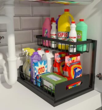 REALINN Under Sink Organizer, Pull Out Cabinet Storage 2 Tier Slide Out Sink Shelf, Kitchen Organizers and Storage, Black, 1 Pack