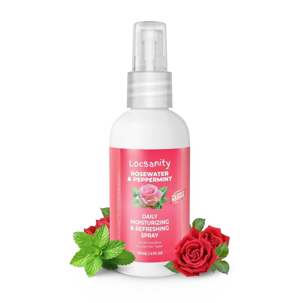 Locsanity Rosewater and Peppermint Daily Moisturizing Spray – Trial Size Hydrating Dreadlock Spray to Nourish the Scalp and Protect Hair From Oil and Buildup (4oz)