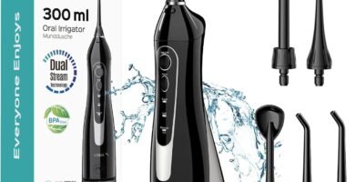 COSLUS Water Dental Flosser Teeth Pick: Portable Cordless Oral Irrigator 300ML Rechargeable Travel Irrigation Cleaner IPX7 Waterproof Electric Flossing Machine for Teeth Cleaning C20(F5020E)