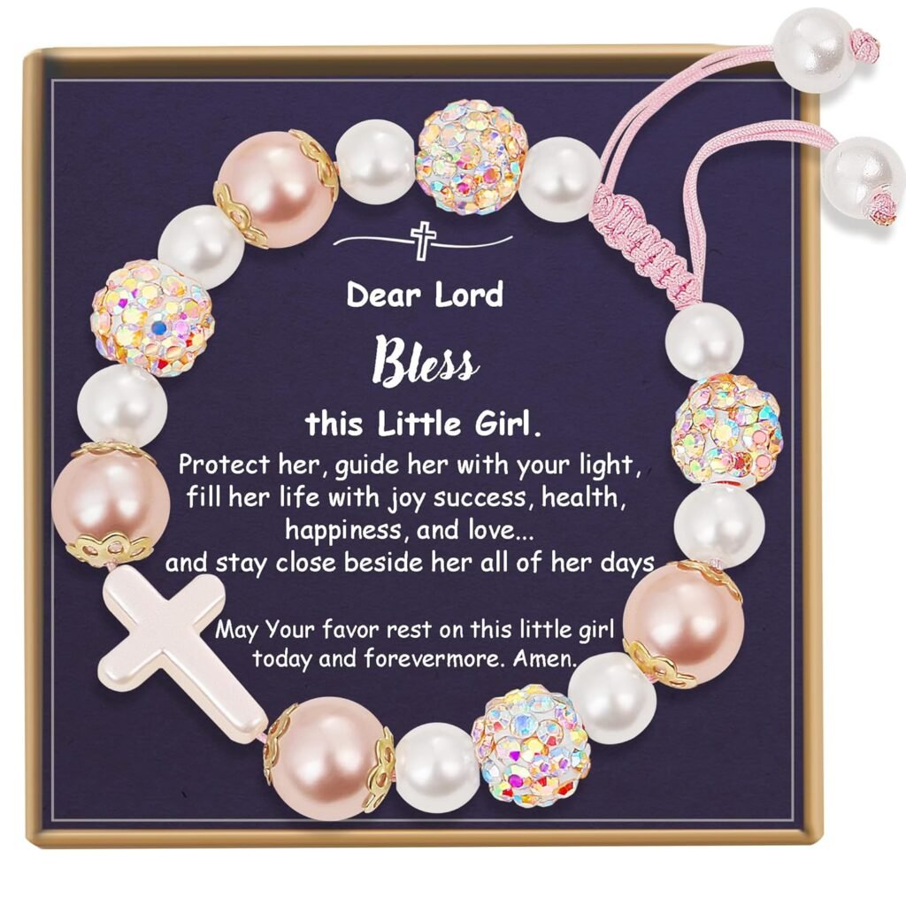 SERENEY Pearl Cross Bracelet as First Communion, Baptism, Christian, Catholic, Confirmation Gifts for Teen Girls, Religious Bracelets as Faith Based Gifts for Daughter Niece Granddaughter