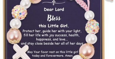 SERENEY Pearl Cross Bracelet as First Communion, Baptism, Christian, Catholic, Confirmation Gifts for Teen Girls, Religious Bracelets as Faith Based Gifts for Daughter Niece Granddaughter