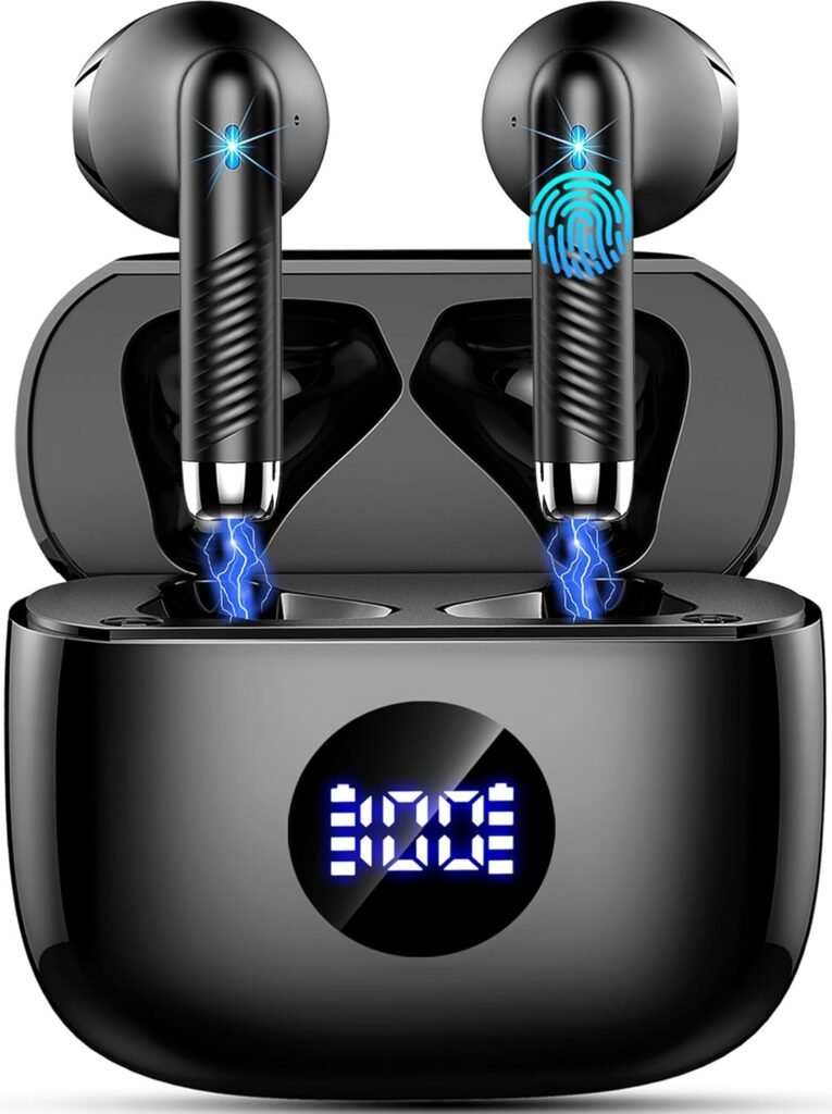 Wireless Earbuds, Bluetooth 5.4 Headphones HiFi Stereo, in Ear Earphones with 4 ENC Noise Cancelling Mics, 40H Playtime Ear Buds with Mini Case, IP7 Waterproof Bluetooth Earbuds with LED Display
