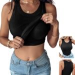 CHICME Women Built-in Bra Tank Tops Sleeveless Casual Shirts Racerback Ribbed Fitted Tank Tops
