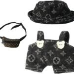 3-Piece Clothes - Cloth for Dolls Outfit, Clothes + Black Fashionable hat + Black Small Bag, No Doll