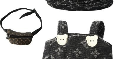 3-Piece Clothes - Cloth for Dolls Outfit, Clothes + Black Fashionable hat + Black Small Bag, No Doll