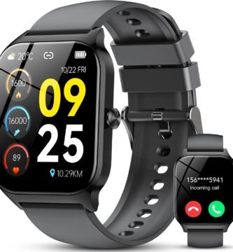 CASCHO Smart Watch for Men Women, 1.85" HD Fitness Tracker with Bluetooth Calls/Messages, IP68 Waterproof, 115+Sports Modes, 24/7 Heart Rate/Sleep Fitness Watch Compatible with iOS/Android (Black)