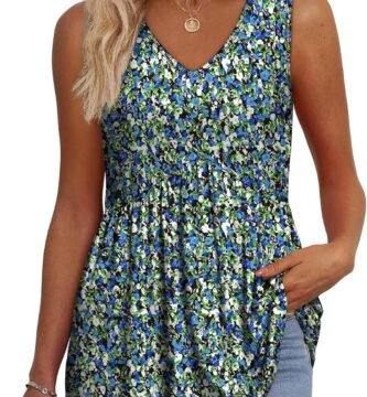 OFEEFAN Womens Tank Tops 2025 Flowy Peplum Tops for Women Dressy Sleeveless V Neck Babydoll Tank Tops