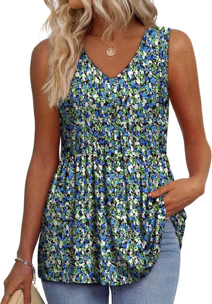OFEEFAN Womens Tank Tops 2025 Flowy Peplum Tops for Women Dressy Sleeveless V Neck Babydoll Tank Tops