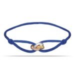 Joy-D Trinity Bracelet - Blue String Bracelet with 3 Colors Trinity Ring, Adjustable Cord, Sterling Silver Women&Men Bracelet, Gold Jewelry, Perfect Gift for Her&Him