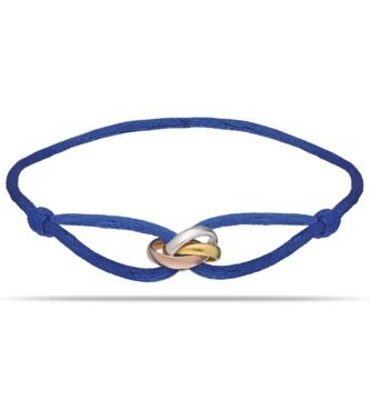 Joy-D Trinity Bracelet - Blue String Bracelet with 3 Colors Trinity Ring, Adjustable Cord, Sterling Silver Women&Men Bracelet, Gold Jewelry, Perfect Gift for Her&Him