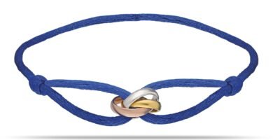 Joy-D Trinity Bracelet - Blue String Bracelet with 3 Colors Trinity Ring, Adjustable Cord, Sterling Silver Women&Men Bracelet, Gold Jewelry, Perfect Gift for Her&Him