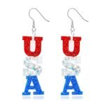 USA Earrings for Women, 4th of July Earrings Dangle Red White and Blue Earrings for Girls Lightweight Acrylic American Flag Earrings Fourth of July Accessories Patriotic Independence Day Gifts