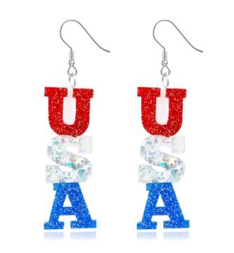 USA Earrings for Women, 4th of July Earrings Dangle Red White and Blue Earrings for Girls Lightweight Acrylic American Flag Earrings Fourth of July Accessories Patriotic Independence Day Gifts