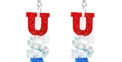 USA Earrings for Women, 4th of July Earrings Dangle Red White and Blue Earrings for Girls Lightweight Acrylic American Flag Earrings Fourth of July Accessories Patriotic Independence Day Gifts