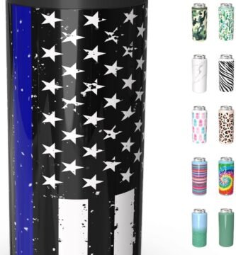 TILUCK Skinny Can Cooler for Slim Beer & Hard Seltzer, Stainless Steel, Doucle-Walled Stainless Steel Insulated Slim Cans, Standard 12 oz (Black U.S. Flag)