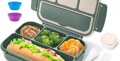 Bento Box Adult Lunch Box for Men Women, Bento Lunch Box for Kids Boys Girls School, Lunch Containers for Adults with 4 Compartments, Utensil set, Sauce Container, Muffin Cup, Dark Green