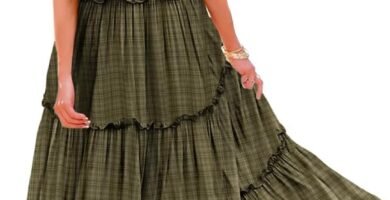 YESNO Summer Casual Bohemian Floral Dresses for Women Puff Short Sleeve Long Maxi Dress with Pockets ETX